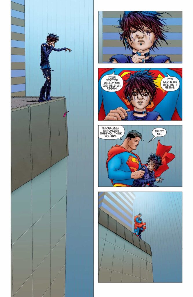 L'Azzzurrone convince una ragazza a non suicidarsi in "All Star Superman".