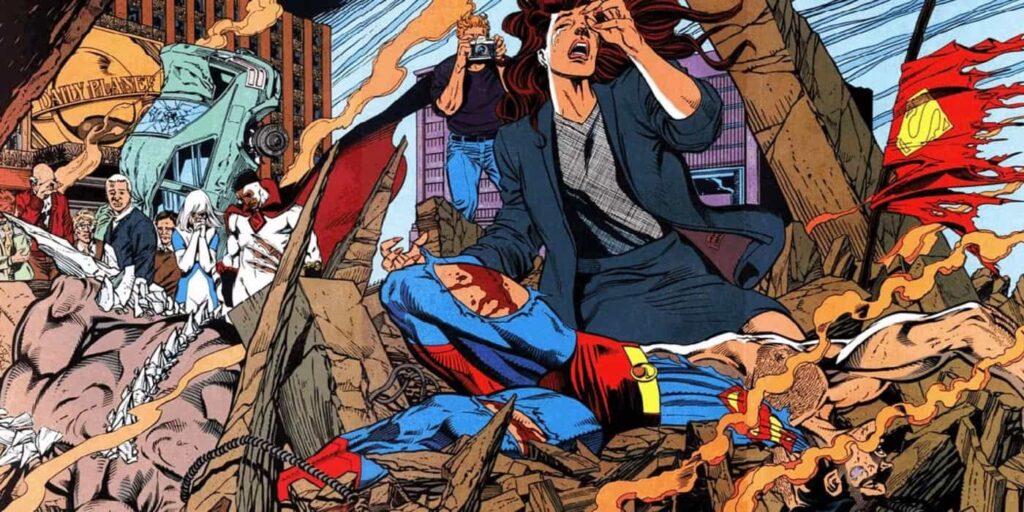 Lois Lane piange Kal-El in "La morte di Superman".